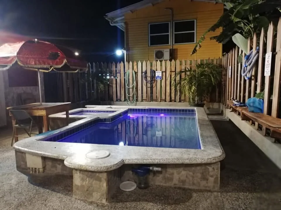 North Stay pool illuminated in the evening